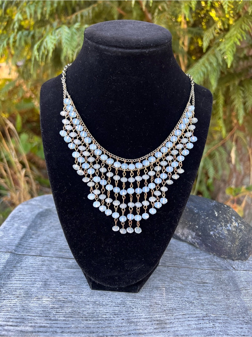 Gold-Tone Multi-Strand Opalescent Bead Bib Necklace - Women Jewelry